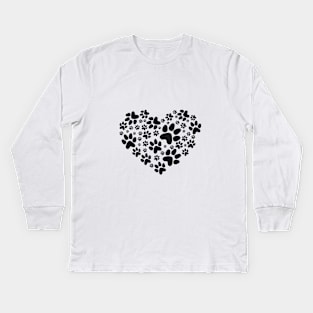 heart with black paw print Kids Long Sleeve T-Shirt